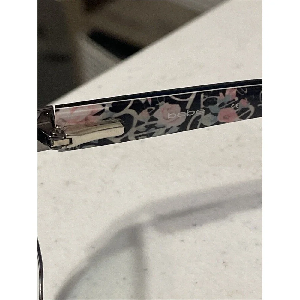 Bebe Eyeglasses Frames BB5185 100 Black Rectangle Rim Floral